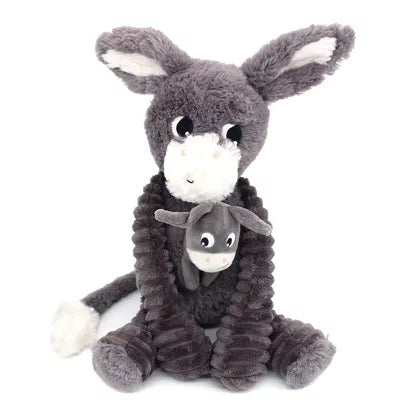Ptipotos by Les Deglingos Peluche Mamma Bambino Asino Poitou Grigio