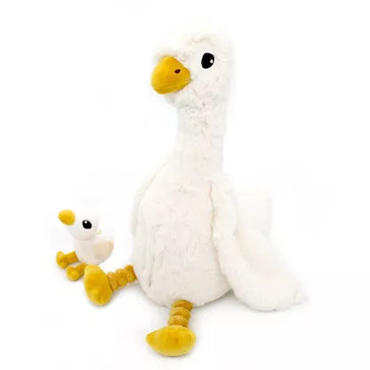Ptipotos di Les Deglingos Peluche Mamma Bambino Jebongou l'Oca Bianca