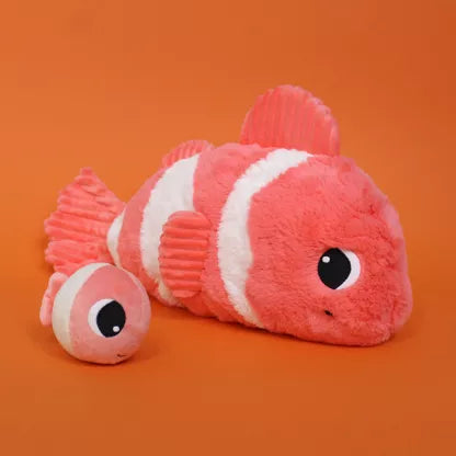 Les Ptipotos - Bigou il Pesce Pagliaccio Peluche Mamma e Cucciolo Corallo - 38 cm