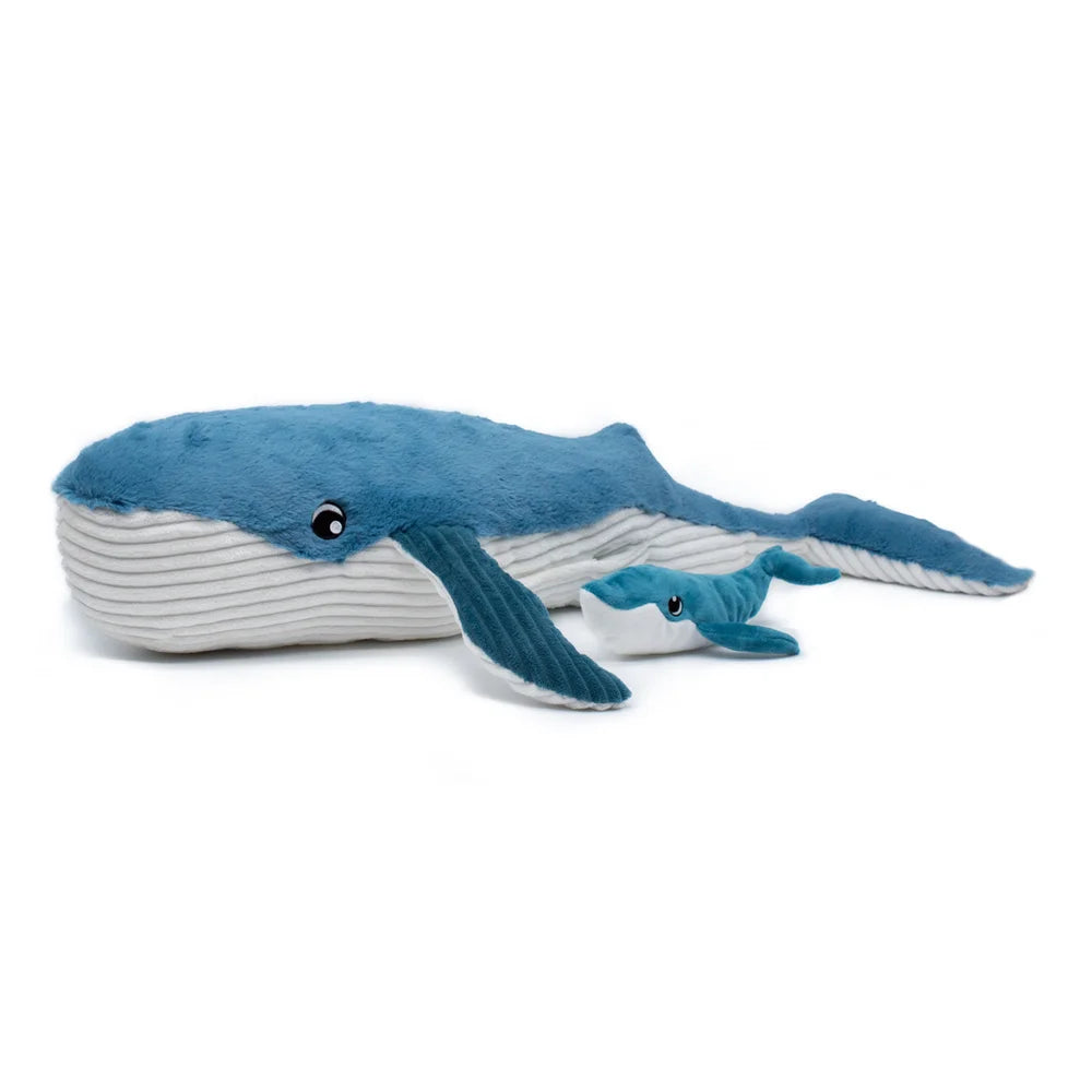 Les Ptipotos - Peluche Gigante 80cm Gravillou la Balena Mamma e Cucciolo Blu