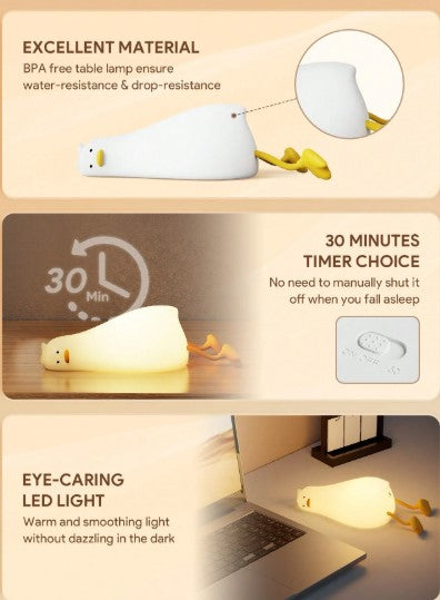 Lampada Notturna a Forma di Anatra – Luce LED Ricaricabile con Timer e 3 Livelli di Luminosità