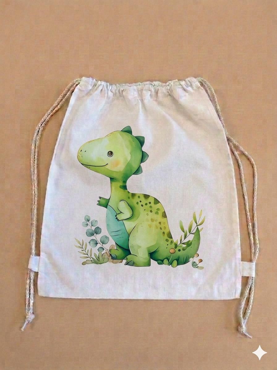 Sacchetto Asilo Personalizzato - Dinosauro Verde