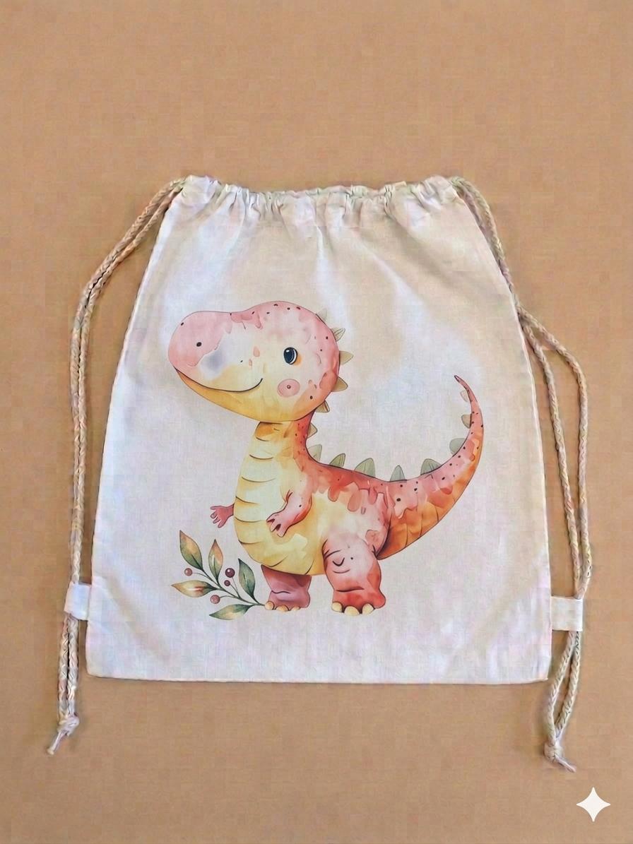 Sacchetto Asilo Personalizzato - Dinosauro Rosa