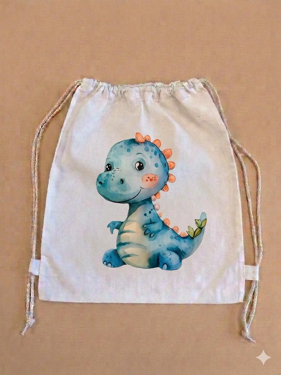 Sacchetto Asilo Personalizzato - Dinosauro Blu