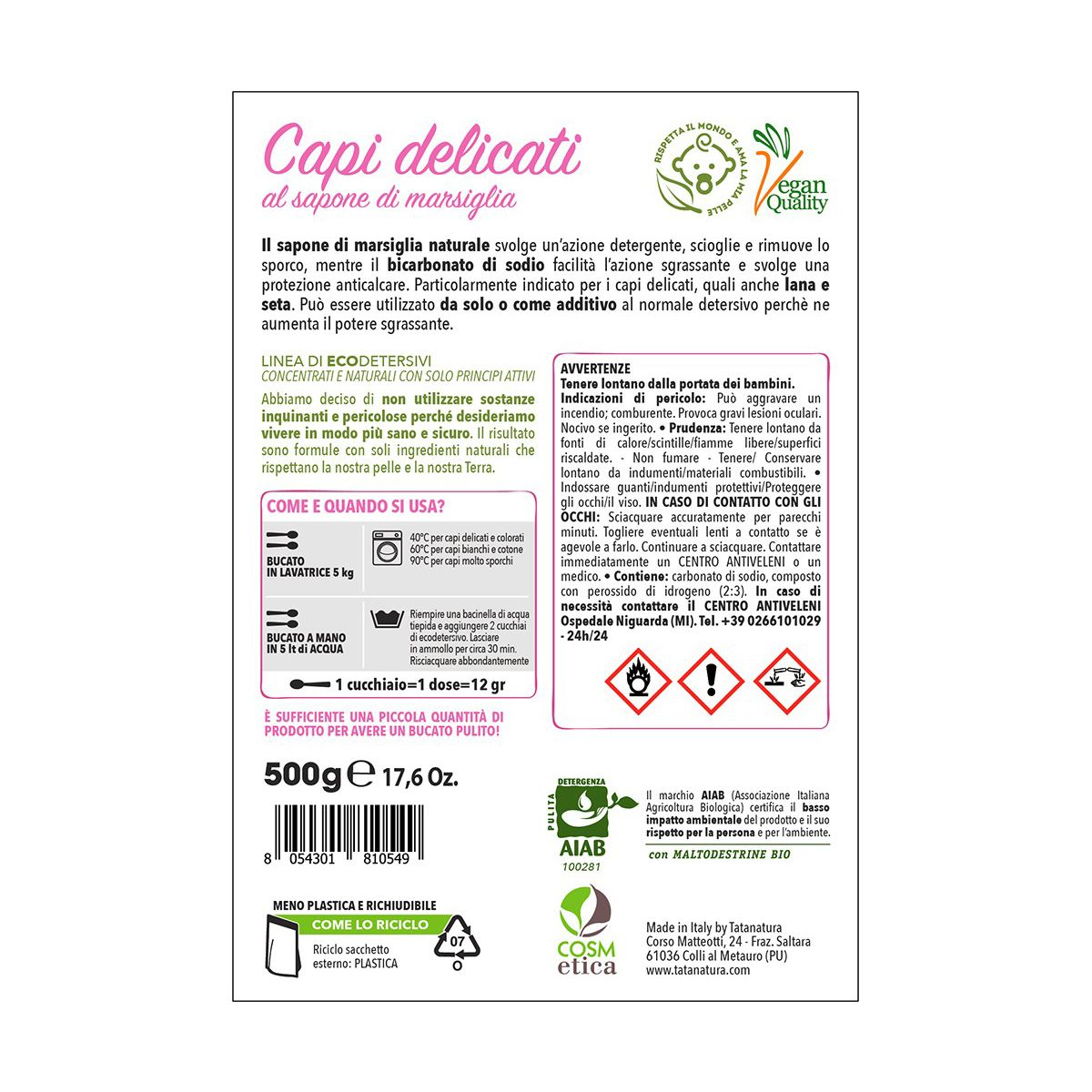 Ecodetersivo Capi Delicati al Sapone di Marsiglia 120g Bio