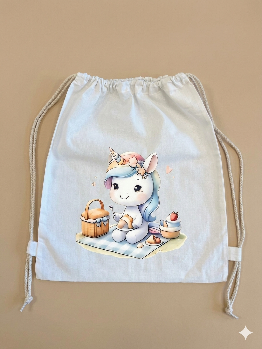 Sacchetto Asilo Personalizzato - Unicorno Picnic