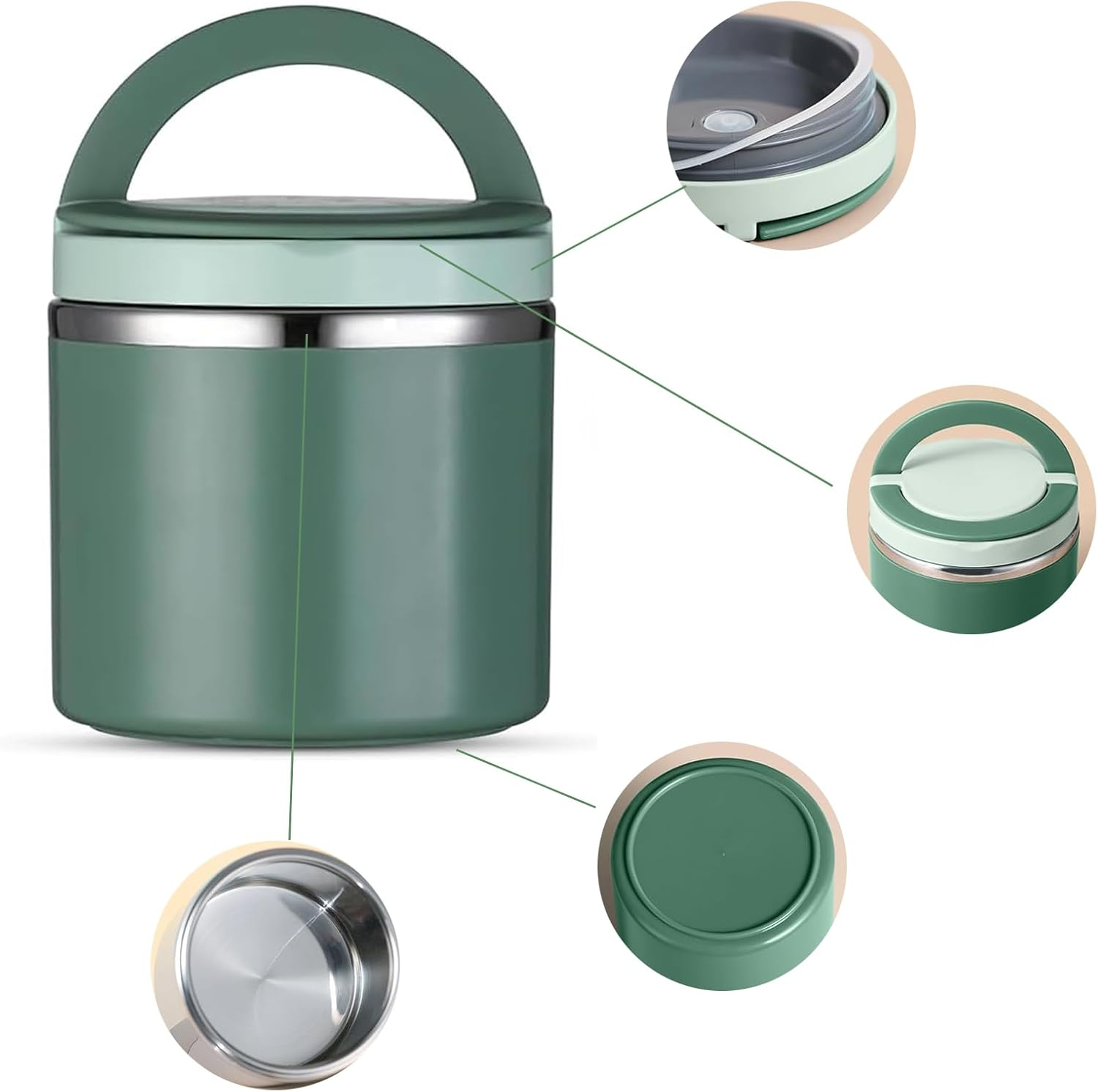 Lunch Box Termica 1L - Contenitore Isolante per Alimenti in Acciaio Inossidabile