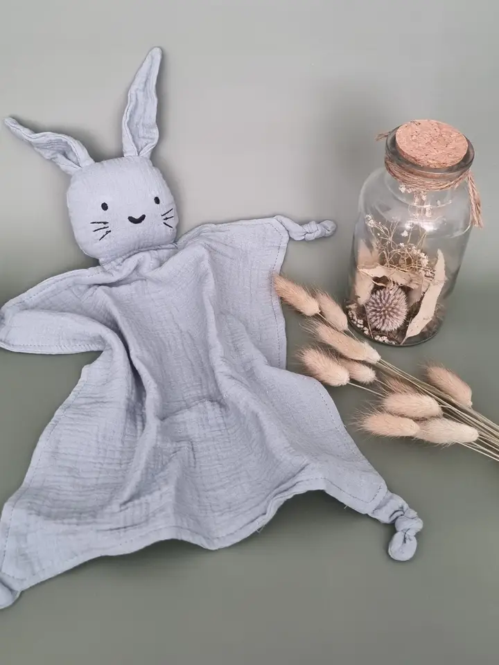 Doudou Coniglio in Mussola per Neonati – Peluche Morbido 30x30 cm