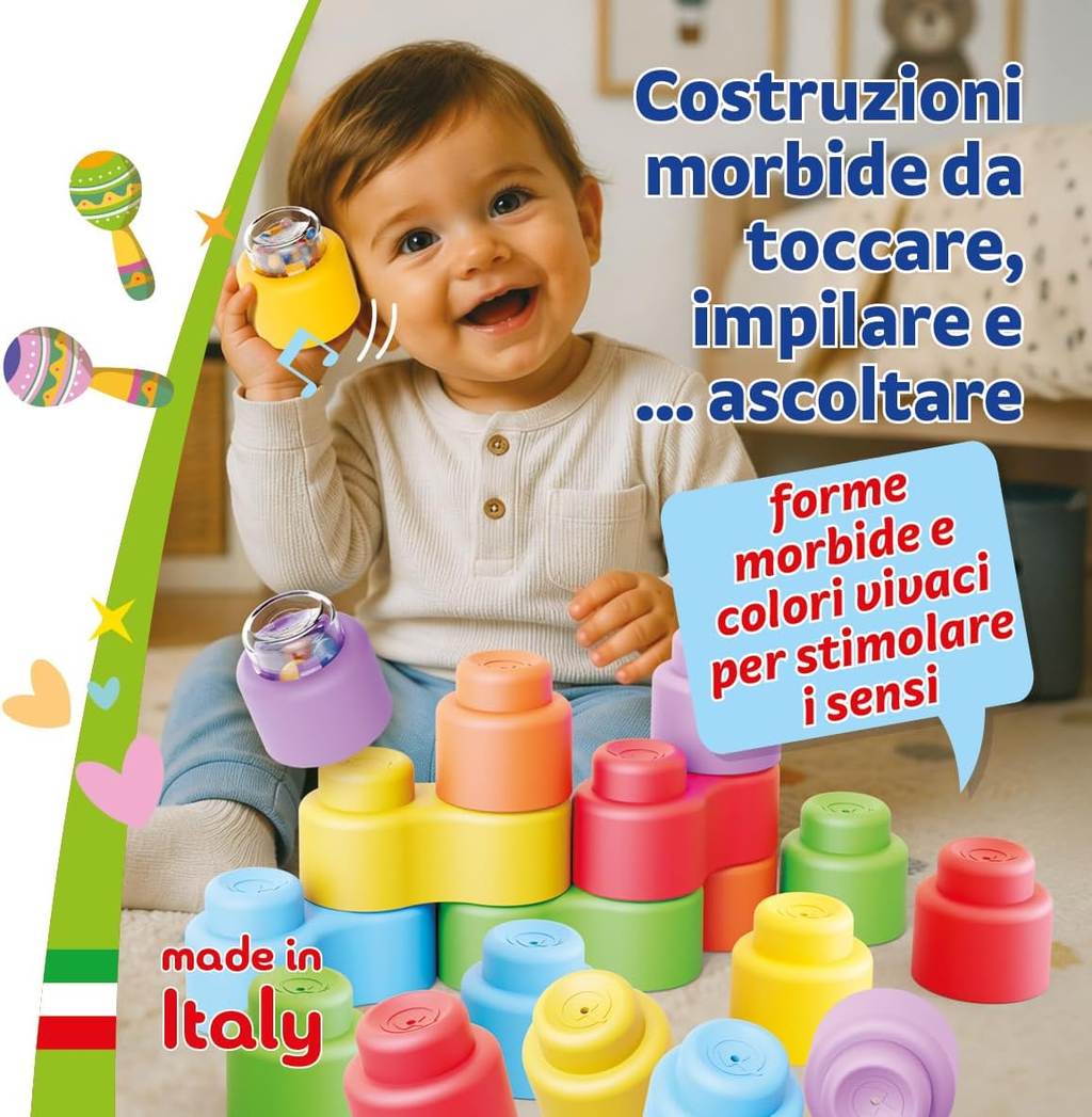 Quercetti MOMY Soft Happy Sound – Costruzioni Morbide 18 Pezzi
