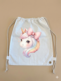 Sacchetto Asilo Personalizzato - Unicorno con Fiocco