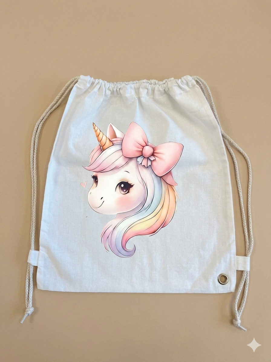Sacchetto Asilo Personalizzato - Unicorno con Fiocco