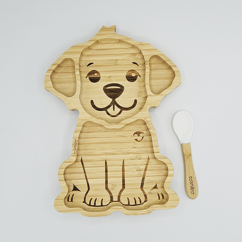 Piatto Cane in Bambù con Cucchiaio - Set Pappa Bambini | Ecomikro