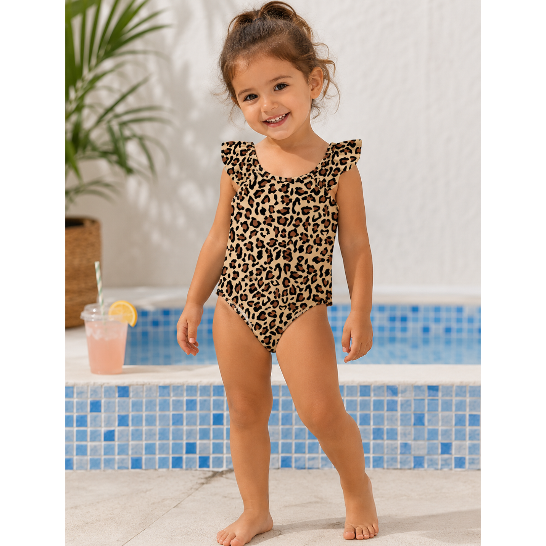 Costume Intero Bambina Leopardato con Volant
