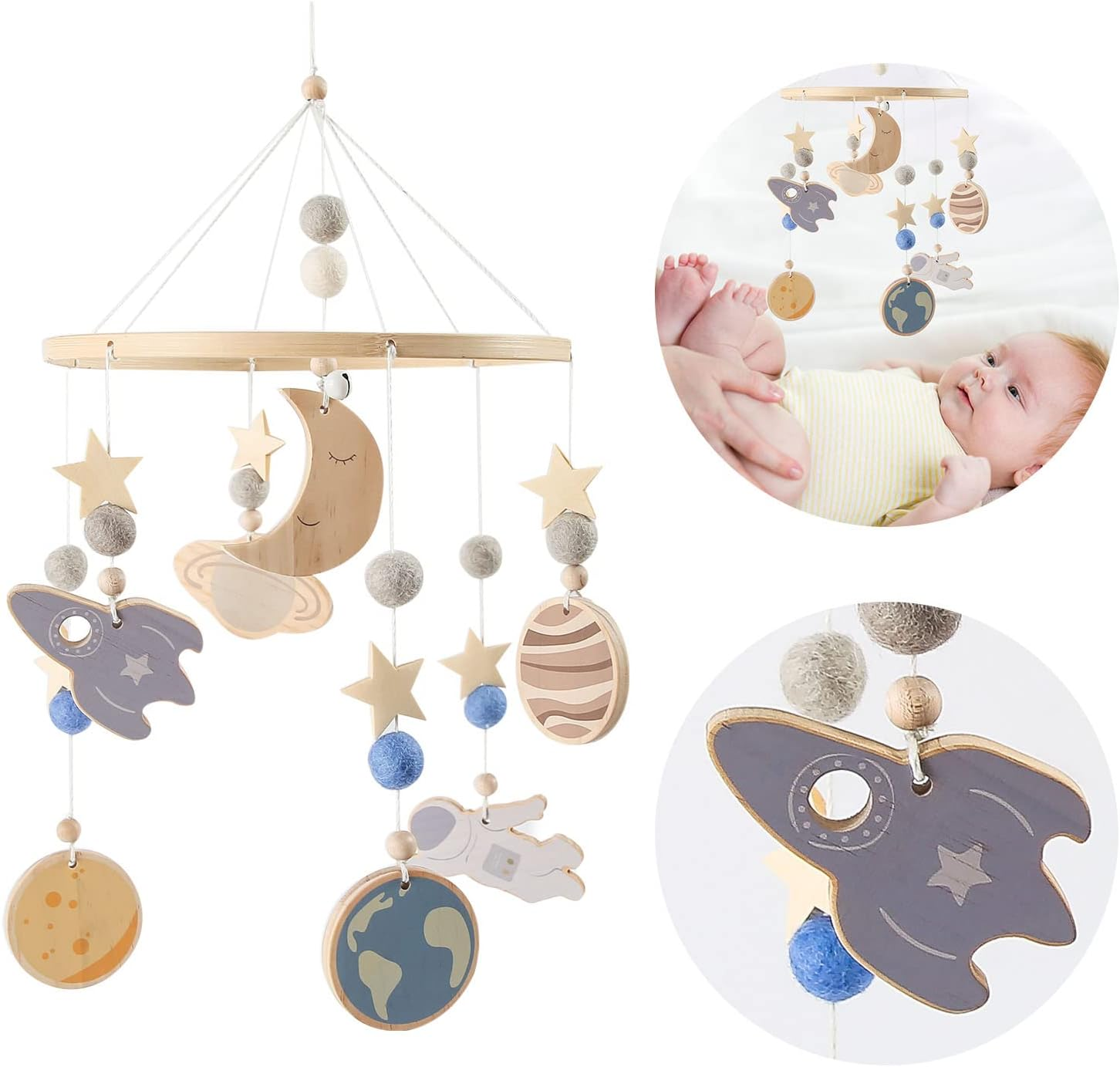Mobile Baby Legno – Luna, Stelle e Pianeti – Ulysse Couleurs d'Enfance