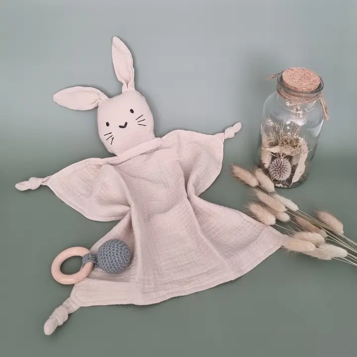 Doudou Coniglio in Mussola per Neonati – Peluche Morbido 30x30 cm