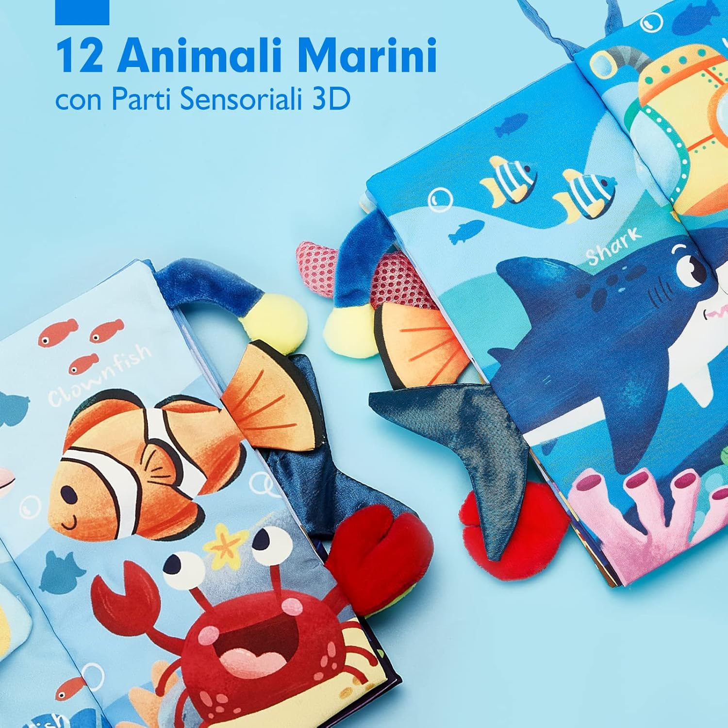 Hahaland Libro Tattile Marine Tails – 12 Animali Marini con Code 3D Sensoriali