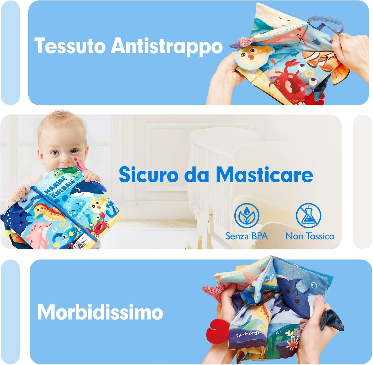Hahaland Libro Tattile Marine Tails – 12 Animali Marini con Code 3D Sensoriali