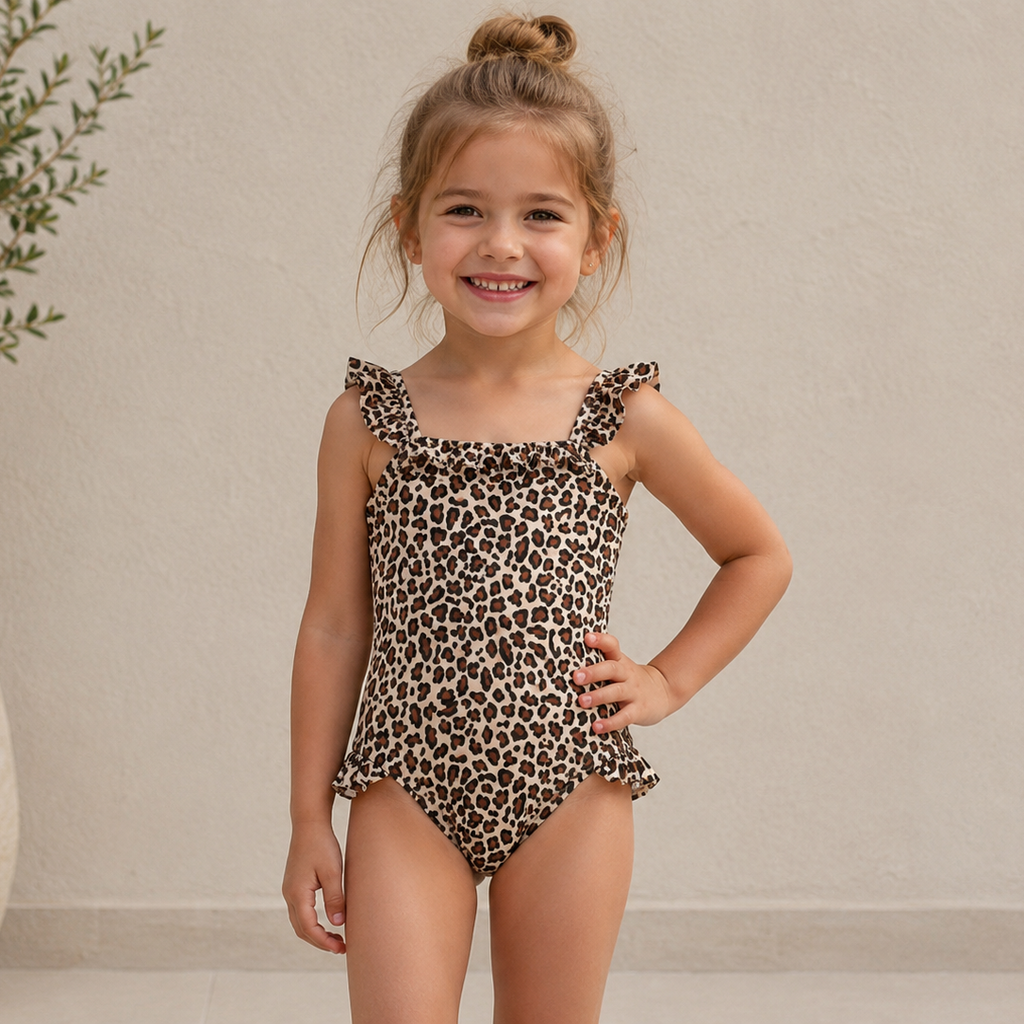 Costume Intero Bambina Leopardato con Volant