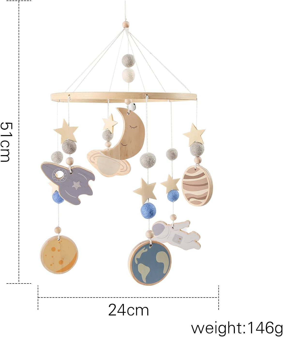 Mobile Baby Legno – Luna, Stelle e Pianeti – Ulysse Couleurs d'Enfance