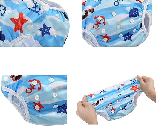 Pannolino da Nuoto Riutilizzabile – Ancore e Stelle Marine (Taglia Unica)