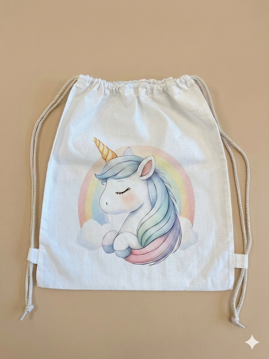 Sacchetto Asilo Personalizzato - Unicorno Arcobaleno