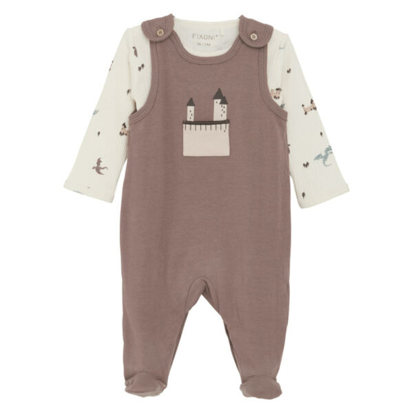 Fixoni Baby Set Body e Tutina - Draghi e Castelli - Tortora