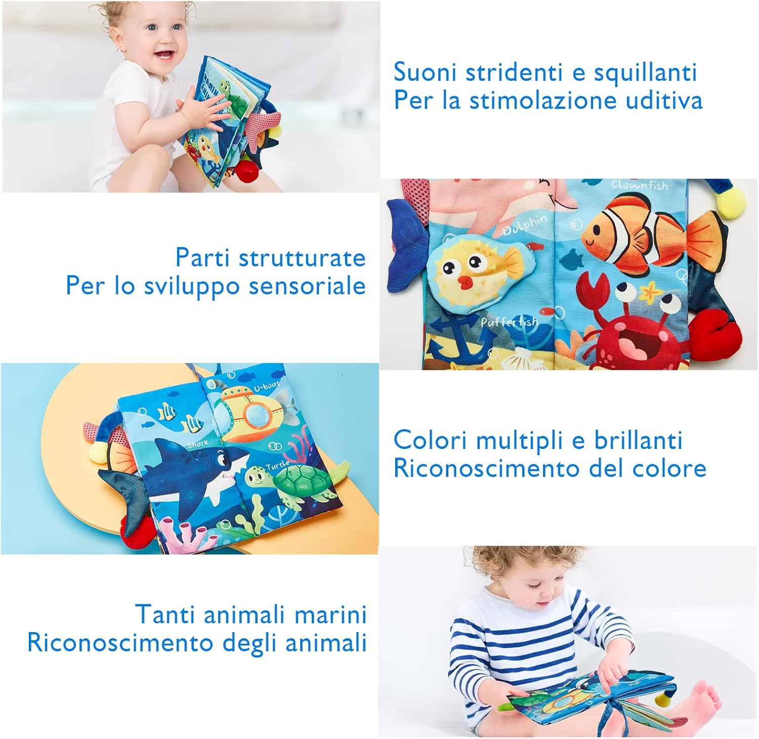 Hahaland Libro Tattile Marine Tails – 12 Animali Marini con Code 3D Sensoriali