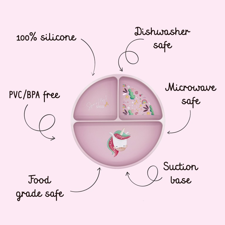 Piatto con Ventosa in Silicone – Unicorno Sparkly