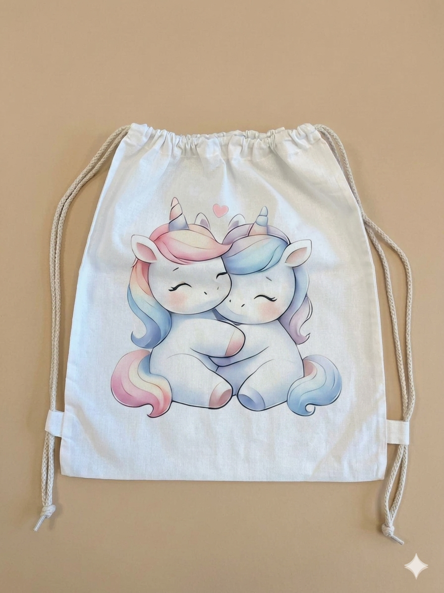 Sacchetto Asilo Personalizzato - Unicorni Abbraccio