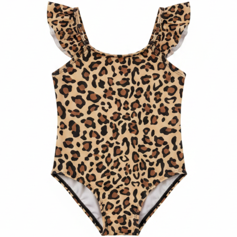 Costume intero bambina leopardato con volant