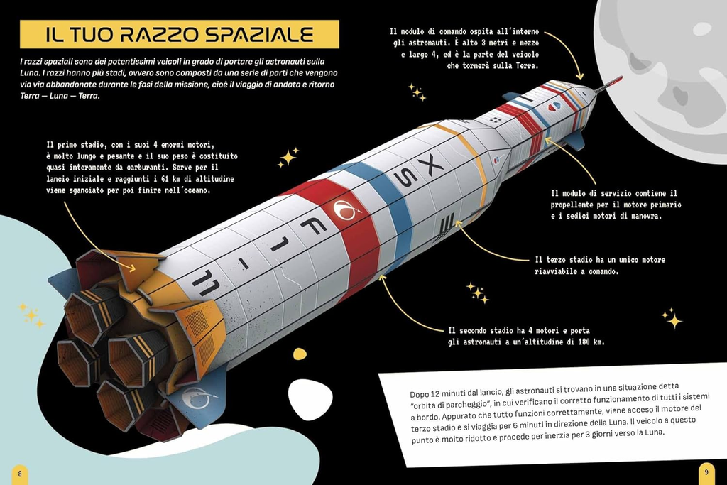 Il Razzo Spaziale 3D – Sassi Junior | Libro 32 Pagine + Modellino da Costruire | 6+ anni