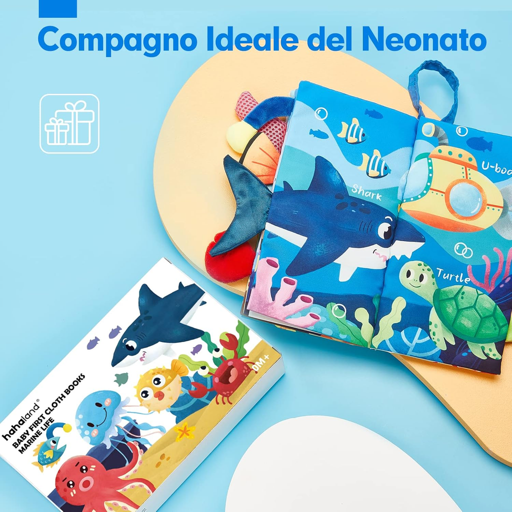 Hahaland Libro Tattile Marine Tails – 12 Animali Marini con Code 3D Sensoriali