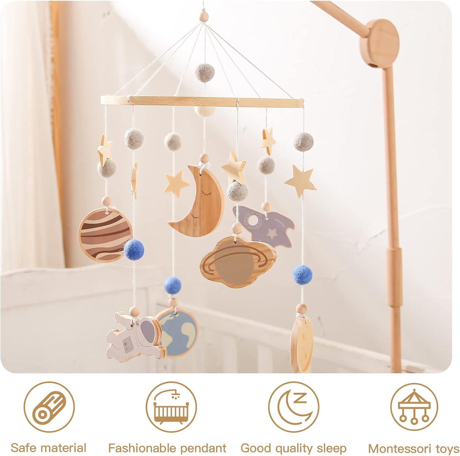 Mobile Baby Legno – Luna, Stelle e Pianeti – Ulysse Couleurs d'Enfance