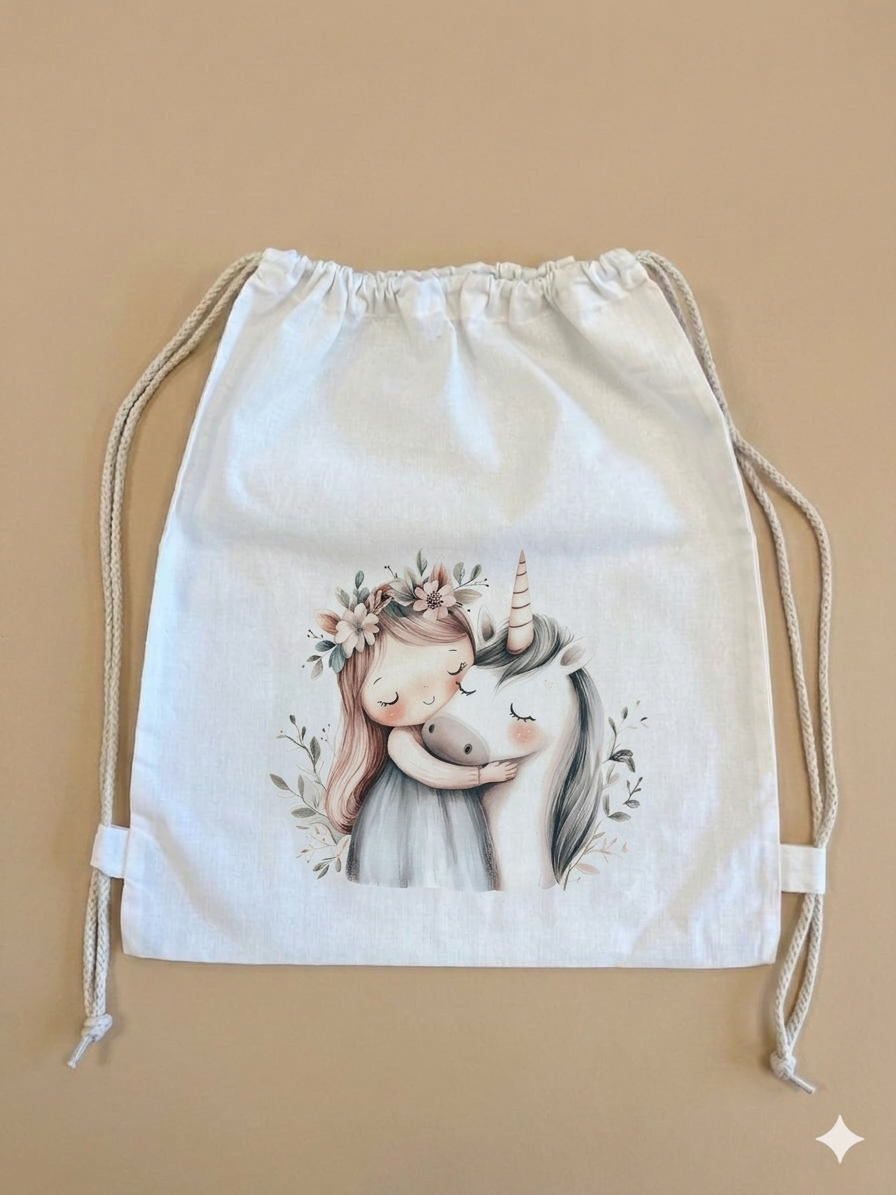 Sacchetto Asilo Personalizzato - Bambina e Unicorno