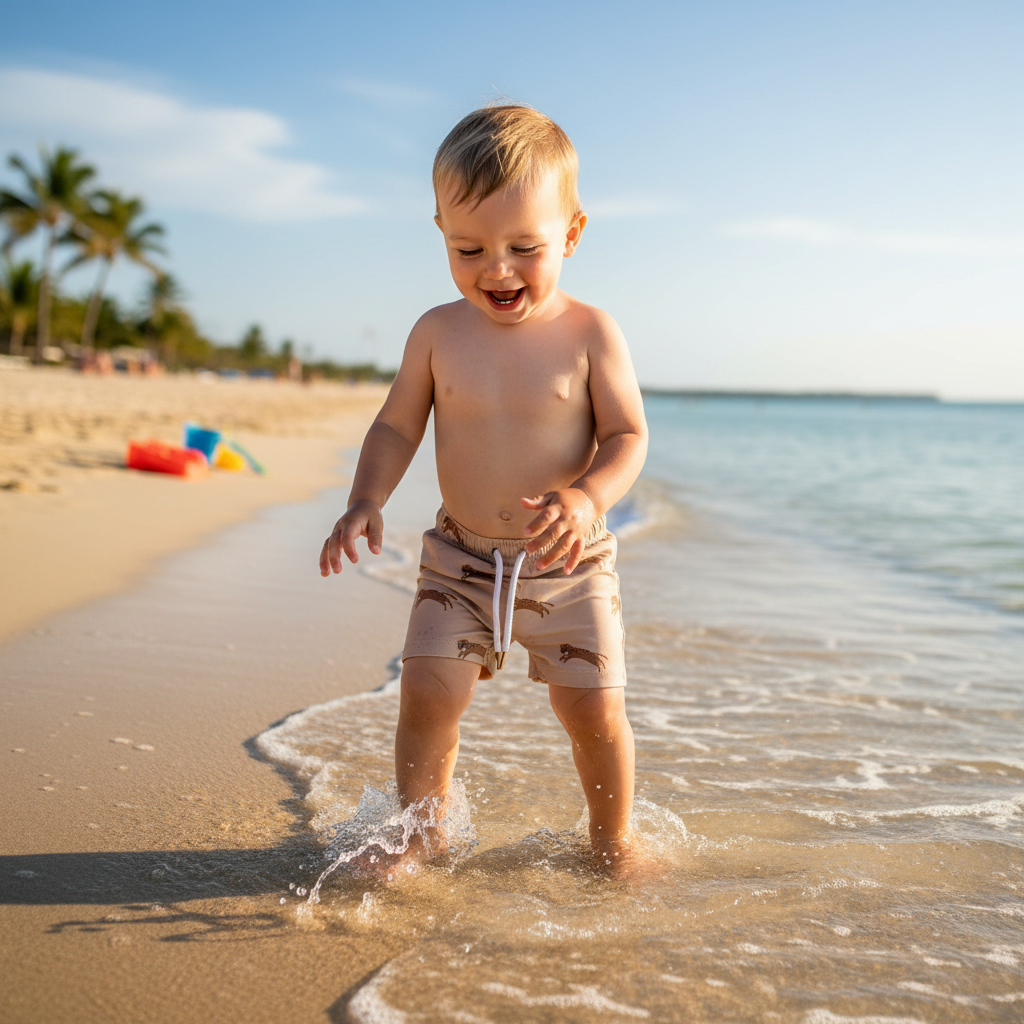 Boxer da bagno bambino leopardato indossato