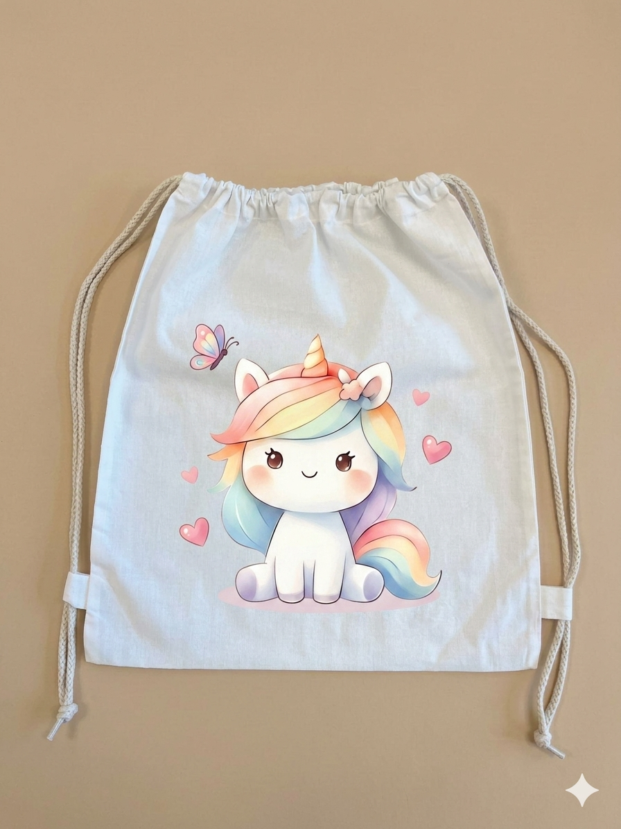 Sacchetto Asilo Personalizzato - Unicorno con Farfalla