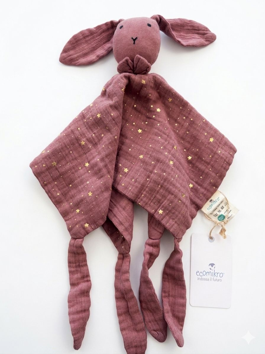 Doudou Coniglio in Mussola di Cotone Ecomikro – 40x40 cm