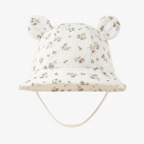 Cappellino da sole bambina fiori bianchi con orecchiette